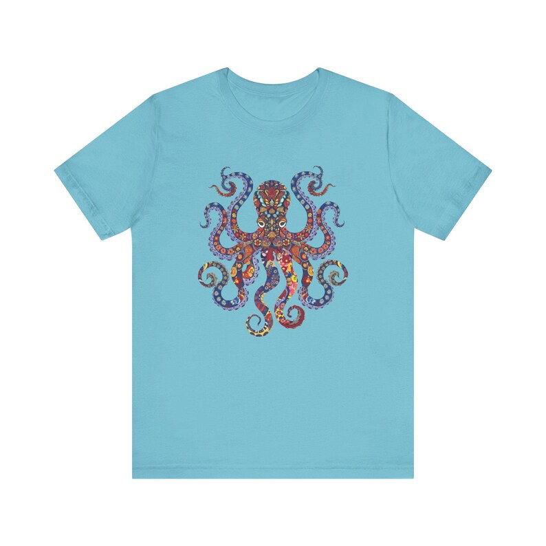 Octopus Floral Paisley Unisex Tee - Colorful Graphic Shirt in Vibrant Red, Blue, Yellow & Purple Symmetrical Design image 6