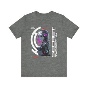 Cybernetic Woman Futuristic Anime Tee, Neon Pink Blue, 4k Resolution, Hexagonal Pattern, Unisex Jersey Shirt, Gift for Anime Fans, Cyberpunk image 5