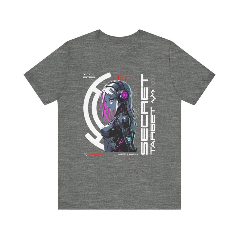 Cybernetic Woman Futuristic Anime Tee, Neon Pink Blue, 4k Resolution, Hexagonal Pattern, Unisex Jersey Shirt, Gift for Anime Fans, Cyberpunk image 5