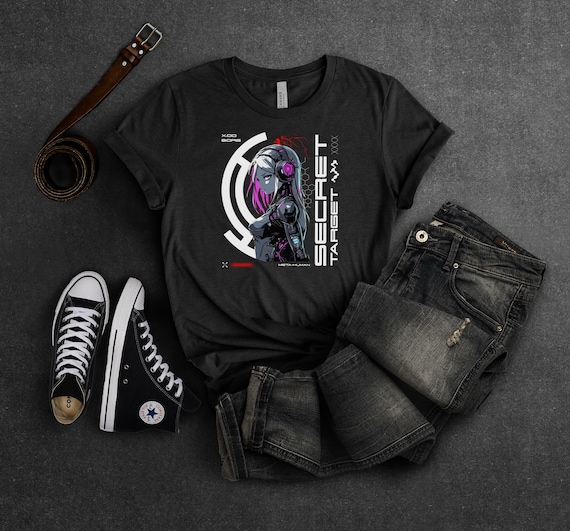 Cybernetic Woman Futuristic Anime Tee, Neon Pink Blue, 4k Resolution, Hexagonal Pattern, Unisex Jersey Shirt, Gift for Anime Fans, Cyberpunk