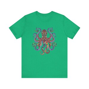 Octopus Floral Paisley Unisex Tee - Colorful Graphic Shirt in Vibrant Red, Blue, Yellow & Purple Symmetrical Design image 7