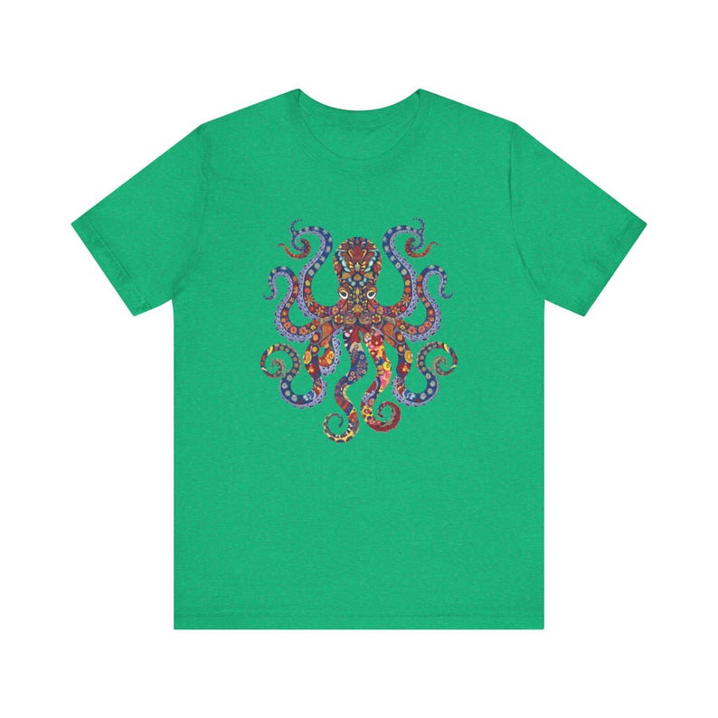 Octopus Floral Paisley Unisex Tee - Colorful Graphic Shirt in Vibrant Red, Blue, Yellow & Purple Symmetrical Design image 7