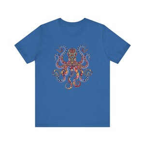 Octopus Floral Paisley Unisex Tee - Colorful Graphic Shirt in Vibrant Red, Blue, Yellow & Purple Symmetrical Design image 8