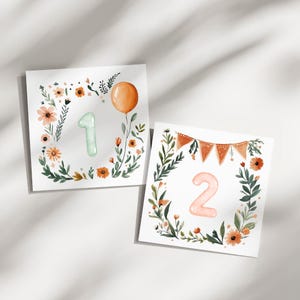 Set tarjetas cumplemés bebé | Regalo láminas recién nacido | Carteles Acuarela | Arte Digital para Imprimir