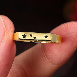 Celestial Star Signet Ring, Dainty Constellation Bar Ring, Minimalist Astronomy Stacking Ring, Unique Rectangle Pinky Ring, Birthday Gift