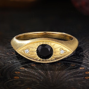 Evil Eye Siegelring, Symbol Schwarzer Onyx Moissanit Ring, Schutz Geschenk für Sie