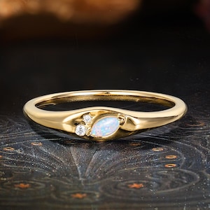Sierlijke marquise opaal verlovingsring, minimalistische gouden moissanietband, geboortesteen oktober beloofd bruidscadeau