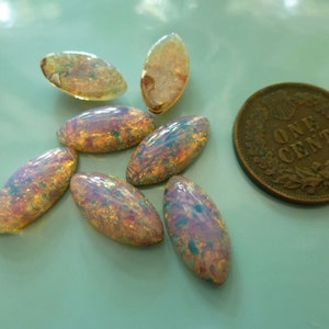 4 Opal Harlequin Navette Flat Back Stones Cabs 15 x 7mm, Unfoiled, C3