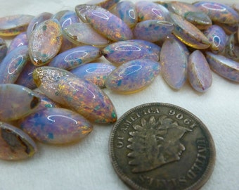 8 Czech approx 15 x 7mm Navette Opal Purple Bluish Glass Cabs Stones C48