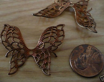1 Vintage Butterfly Filigree, 1970s Dapped Unplated Raw Copper Tone Brass Tone Jewelry Finding, Brass Patina, 38x32mm, 1 Pc C12/Gbin