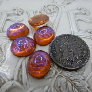 5 Vintage West German 12 x 10mm by 5mm high OVAL Light Glass Color Dragon's Breath Stones Mexican Opal Jewels C49