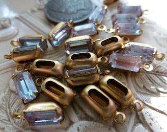 1 Vintage in DOUBLE Looped setting, Saphiret/Sappharine, Approx 8 x 4.1mm, Foiled Faceted Top w/Facet Backs Supply, Saphiret Bin