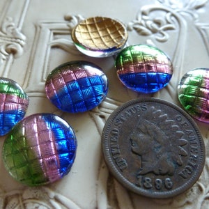RARE 4 Gorgeous IRIS German Glass Cabochon, Vintage Glass Pastel Cabs, Watermelon, Iris, Rainbow Inverted Back 13.5mm+ Diameter C3