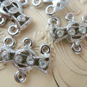 2 Vintage Silver Tone Rhinestone 3/1 Connectors, Set Jewels C41