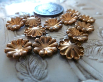 12 Vintage Brass Small Cupped Petal Flowers, Round Dapped NO Hole, Jewelry Findings, 9mm, 12 pcs. C4