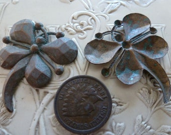 Vintage Brass Haskell Finding, 1940s BUTTERFLY Jewelry Findings or Embellishments, Raw Brass, 34 x 31mm, 1 pc. (C2)