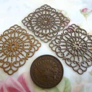 2 Vintage Bendable Malleable Nouveau Wrap Brass Filigree, Dark Brown C23
