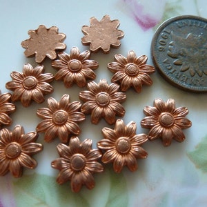 Vintage Findings, 1970s Small Detailed Flowers, Die Cast Ginger Brass Jewelry or Enamel Findings, Embellishments, 10mm, 12 pcs. (C29)