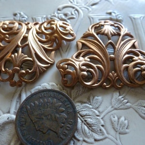 2 Vintage Swirl Filigree Dapped Stampings, Floral Stamping, Unplated Dapped Brass Jewelry Finding Embellishment, 39.5 x 31mm, 2 pcs. (C26)
