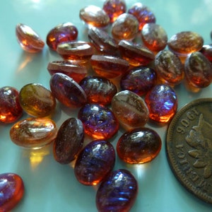 8 Vintage West German Approx 7 x 5mm OVAL Dragon's Breath Glass Stones Mexican Opal Jewels, Flat Backs C49