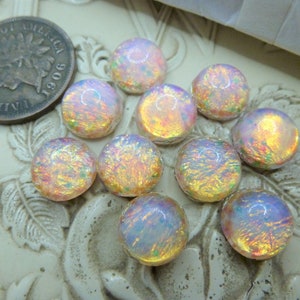 24 or 36 Pcs Vintage Round Fire Opal Foil Art Glass 9mm Diameter by 5mm high Cab Stones, Japan AntqBin