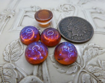 4 Vintage West German 10mm Round Dragon's Breath Glass Stones Mexican Opal Jewels C49