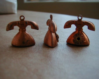 6 VINTAGE Copper Telephone Charms