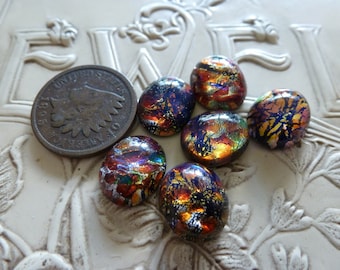 3 Black Opal Foil Art Glass RED Topaz Dragon's Breath 12 x 10mm Cab Stones C48