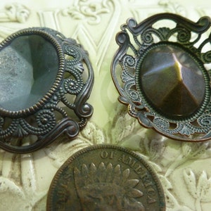2 Vintage Dark Filigree Settings for 18 x 13mm Faceted Stone C7