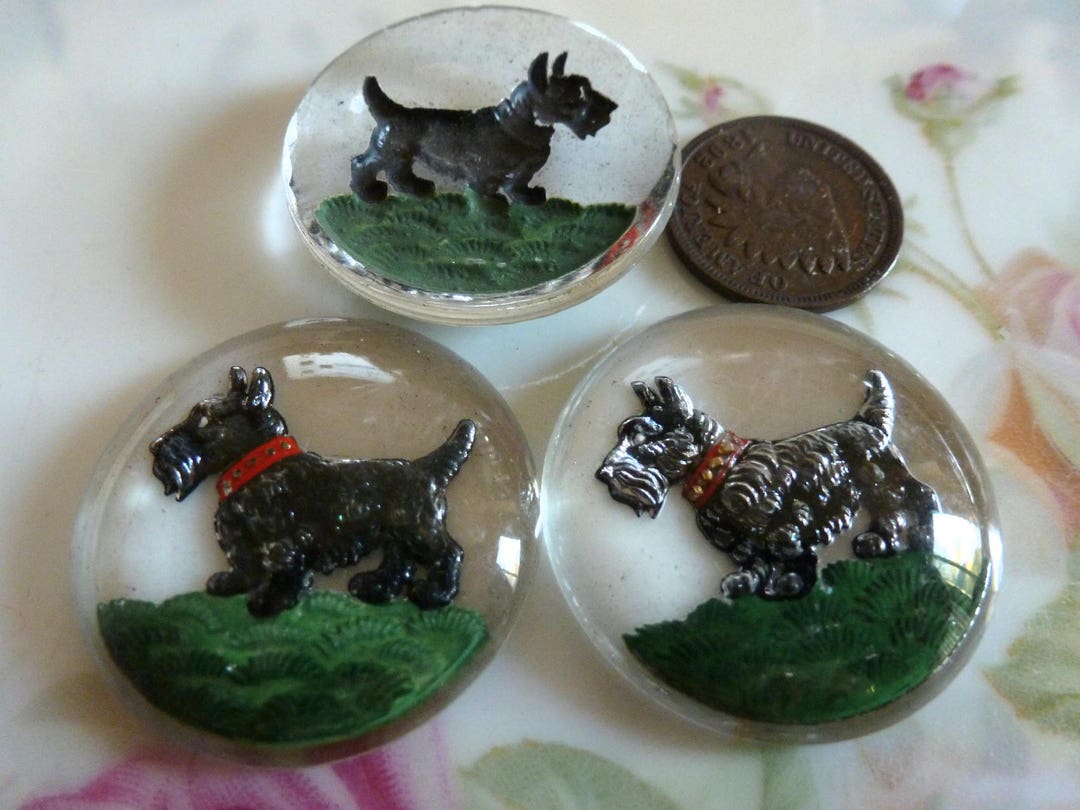 1 Vintage RARE Round Scotty Scottie Dog German Glass Intaglio Cameo ...