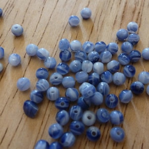 50 Vintage Japanese Itsy Bitsy 3mm Blue and White Glass Beads C29 image 1