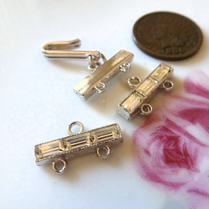 2 Vintage Rhinestone Baguette 2/1 Connectors, 17 x 9mm, Set Jewels C43