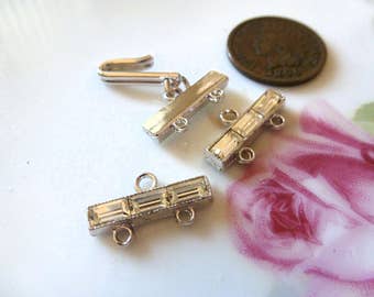 2 Vintage Rhinestone Baguette 2/1 Connectors, 17 x 9mm, Set Jewels C43