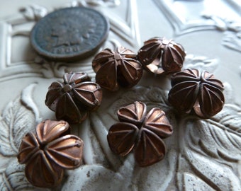 6 Vintage Puffy Single HOLE Haskell Brass ? Beads or Caps 9.5mm wide x 6mm high C52