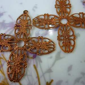 2 Vintage Filigrees, Large COPPER TONE Brass Pendant, Stone or Cabochon Wrap, Un-plated Jewelry Finding, 41mm (appr. 1.6&quot;), 2 pcs C bin