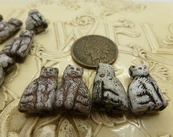 5 or 8 Vintage to Antique Pressed Glass Vintage Double Sided CAT Beads, 1920s - 1950s, Czechoslovakia or Austrian C16