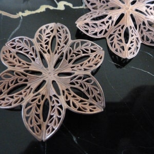 Vintage Filigree Flower, 1950s Round 6 Petal or Double Leaf Stamping, Raw Unplated Brass, Copper Tone Jewelry Finding, 45mm, 1 piece (C24)