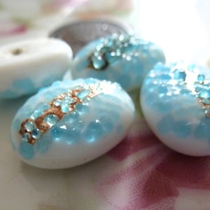 1 Opaque White w/Blue or Pink Sugar or Frit, w/Silver Foil Cab Stones, 18x13mm by 6-7mm thick, Japan, 1960s. C37