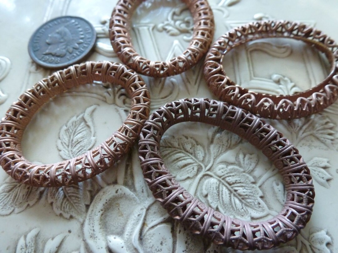 3 Raw Aged Brass Copper Tone Fully Dapped Oval Rings, Jewelry Findings ...