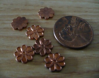 Vintage Flower Stampings, 1970s Small Round 8 Petal Unplated Die Cast Brass Enamel Findings, Jewelry Embellishments 8mm, 6 pcs. (C12)