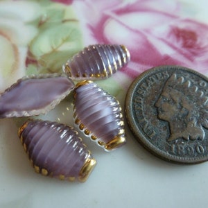 4 RARE Vintage Purple Gold Rimmed Deco Band Ridged Glass Stones, 13mm by 8.5mm by 3mm Thick, C2