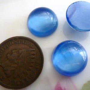 3 Vintage German Blue Transparent and Moonstone Glass Stones 13mm in Diameter by 6mm thick C46