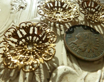 4 Vintage 8 Petal Fully Dapped Stamping, Raw Unplated Brass, Apprx 22 in Diameter x 4mm High, 4 pieces C52