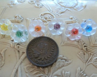 6 MIXED Hippie FUN Vintage Wired Glass Flower Drops , 11mm, Looped, Wire Bead Pendant C44