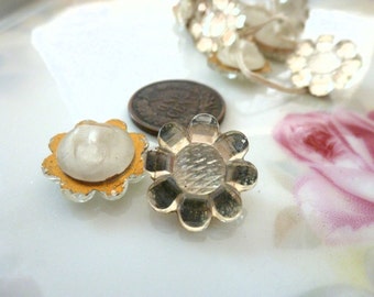 2 Vintage Clear German Flower Shaped Glass Buttons C38