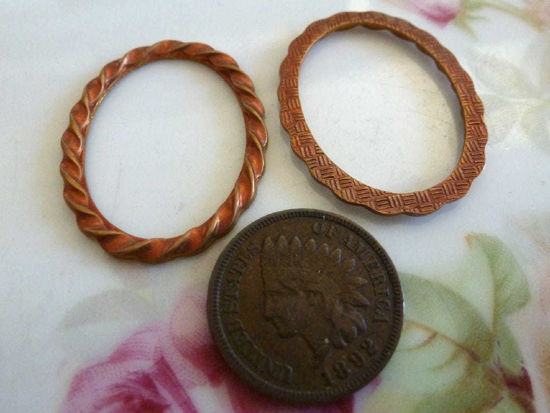 2 Vintage Rope Frame Copper Tone Brass Cast Stamping, Jewelry Findings ...