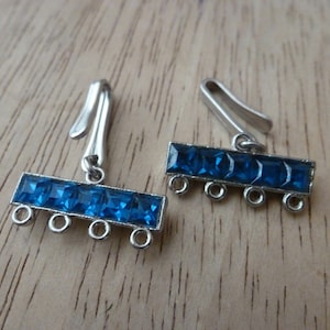 2 Vintage Blue Rhinestone Connector Set Jewels, approx 21 x 10mm C28