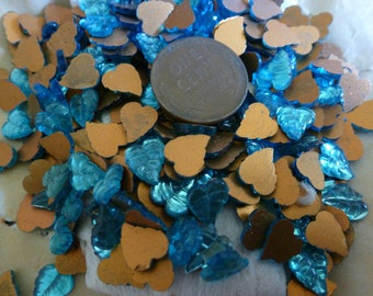 10 Textured Aqua Blue Czech Glass Leaf Cabochons, 8mm, Vintage Glass Leaf Flat Back Cabs C3