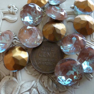 FREE U.S. Shipping! RARE - Size 14mm GENUINE Saphirine Saphiret Foiled Faceted Front and Back, Glass w/Gold, 1 Piece