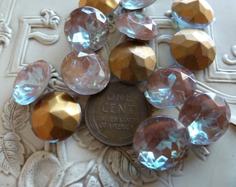 FREE U.S. Shipping! RARE - Size 14mm GENUINE Saphirine Saphiret Foiled Faceted Front and Back, Glass w/Gold, 1 Piece
